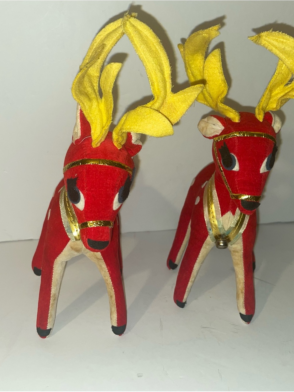 Vintage Dakin Dream Pets Velveteen Reindeer Figurines Pair MCM Christmas